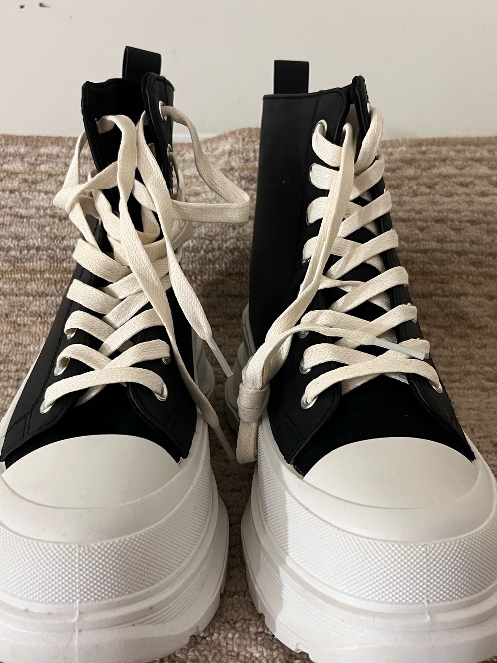 Black High-Top Platform Lace-Up Sneakers